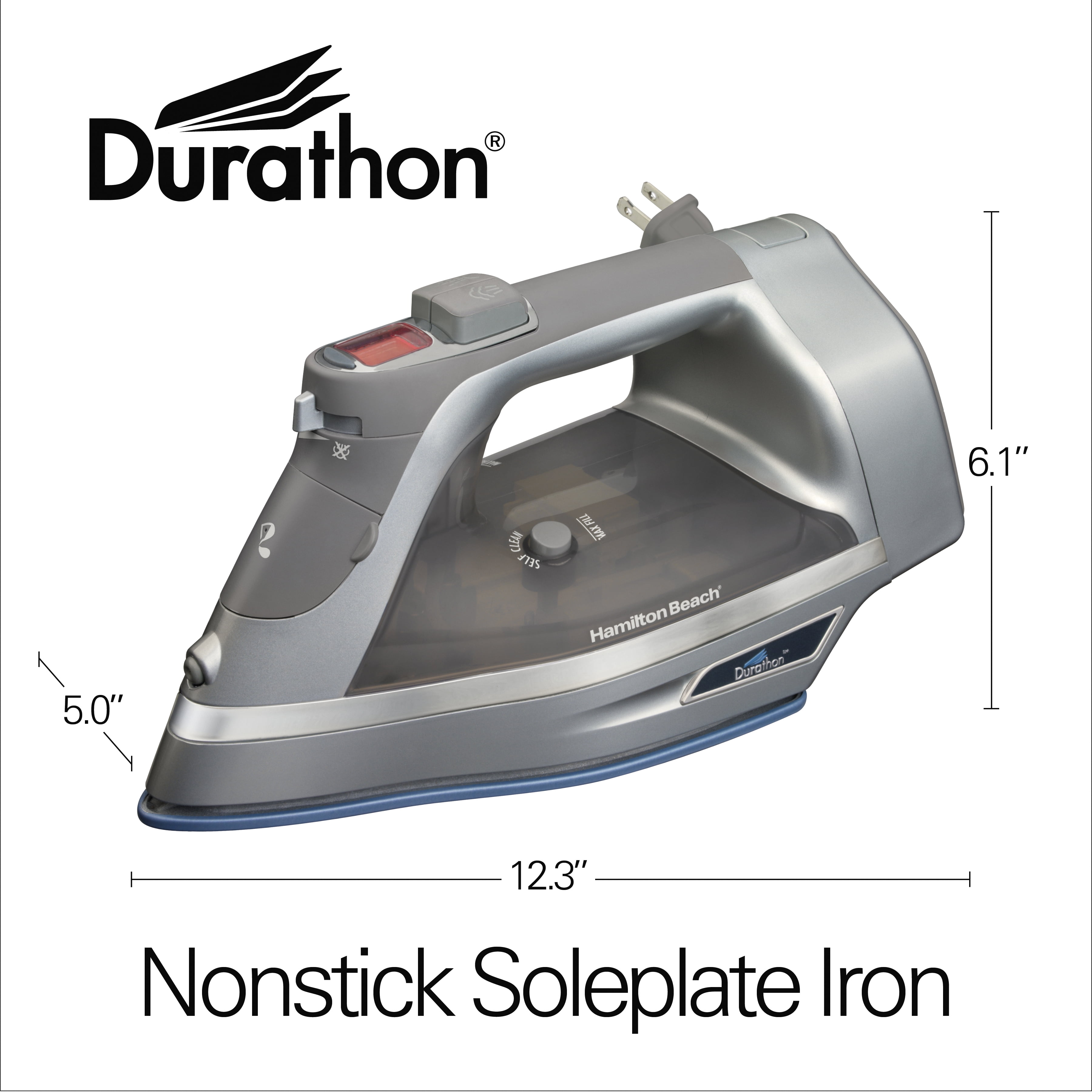 Hamilton Beach Durathon® Nonstick Soleplate Iron, Auto Shutoff, 1700 Watts, Retractable Cord,19901