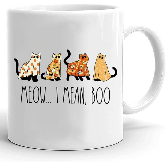 Ghost Cat Mug, Meow I Mean Boo Mug, Cat Lovers Mug, Gifts For Cat Lovers Cat Mom Cat Dad, Halloween Mugs, Spooky Season, Halloween Mug, Cute Spooky Season Gift Scary Ghost Cup Halloween Pumpkins Mug