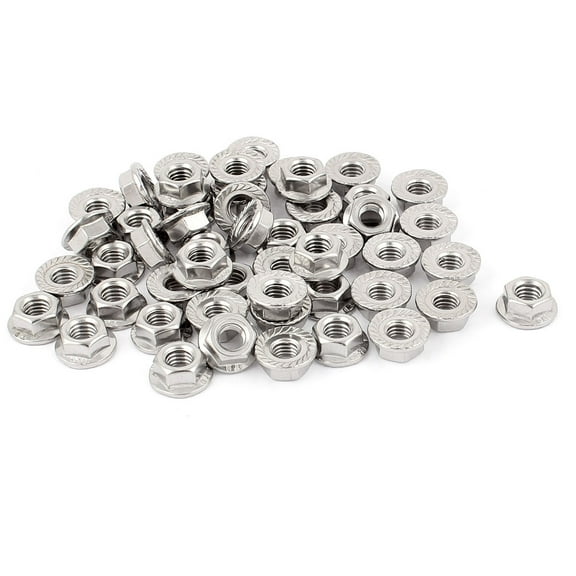 Unique Bargains 6mm Thread Dia Stainless Steel Hex Hexagon Flange Lock Nuts Silver Tone 50Pcs