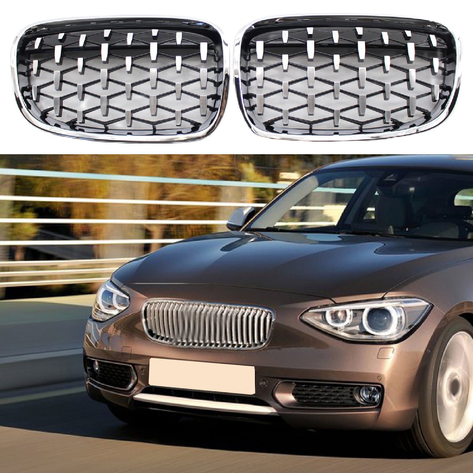 XWQ 2Pcs Front Grill Anti-corrosive Replacement Electroplating Car Styling  Front Center Grille 51137239021 51137239022 51137262119 for BMW 1 Series F20  11-14 