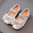 thumbnail image 5 of GiLiling Girls Mary Jane Dress Shoes, Sequin Upper with Rhinestone Bow, Hook-and-Loop Princess Flats for Party Dance Everyday Wear (White, 2.5 Years), 5 of 6