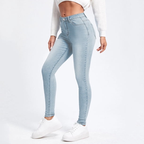 WILLBEST Pantalones Mujer Pantalones Vaqueros Clásicos Ajustados de Cintura Alta para Mujer, Pantalones Casuales de Mezclilla Azul, Pantalones Cómodos, Ajustados y a La Moda. Extra Grande