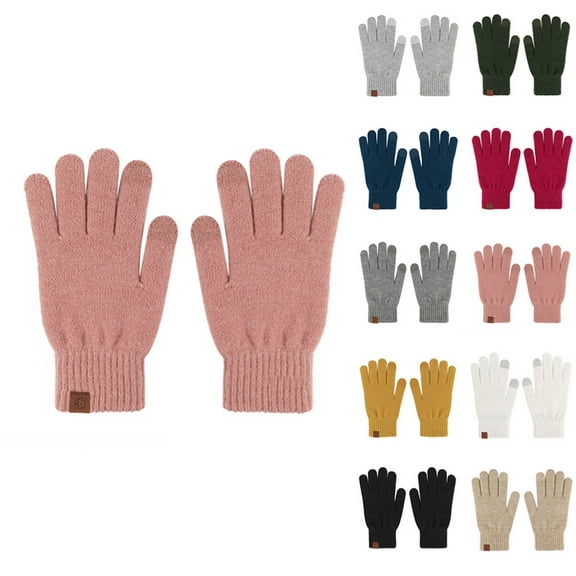Warm Knit Gloves For Men Winter Men's Solid Color Thin Warm Knitted Touch Screen Gloves Pink One Size