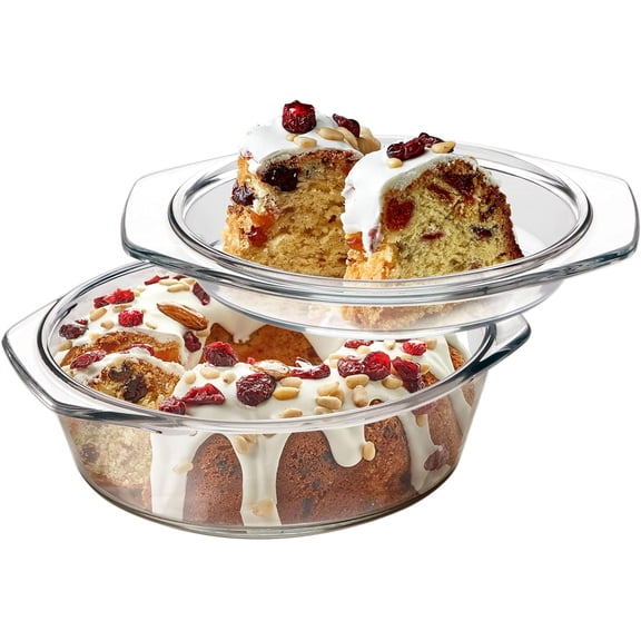 TT-Small Round Glass Casserole Dish with Lid, 1 L Mini glass bowl with glass lid, Microwave and Oven Safe