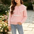thumbnail image 2 of Crunowin Girls Pullover Knit Sweater Solid Color Round Neck Long Sleeve Winter Warm Kids Casual Outerwear Pink Size 3T, 2 of 8
