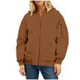 thumbnail image 6 of Uaswgudfs Women's Solid Color Bomber Jacket Zipper Stand Collar Long Sleeve Casual Outerwear with Two Pockets Brown 3XL, 6 of 8