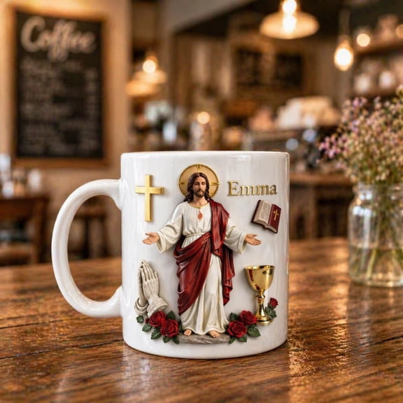 Personalized Jesus Christian Mug Custom Name Faith Gift, Religious Coffee Mug with Cross Bible Prayer, Christian Gift for Women Men