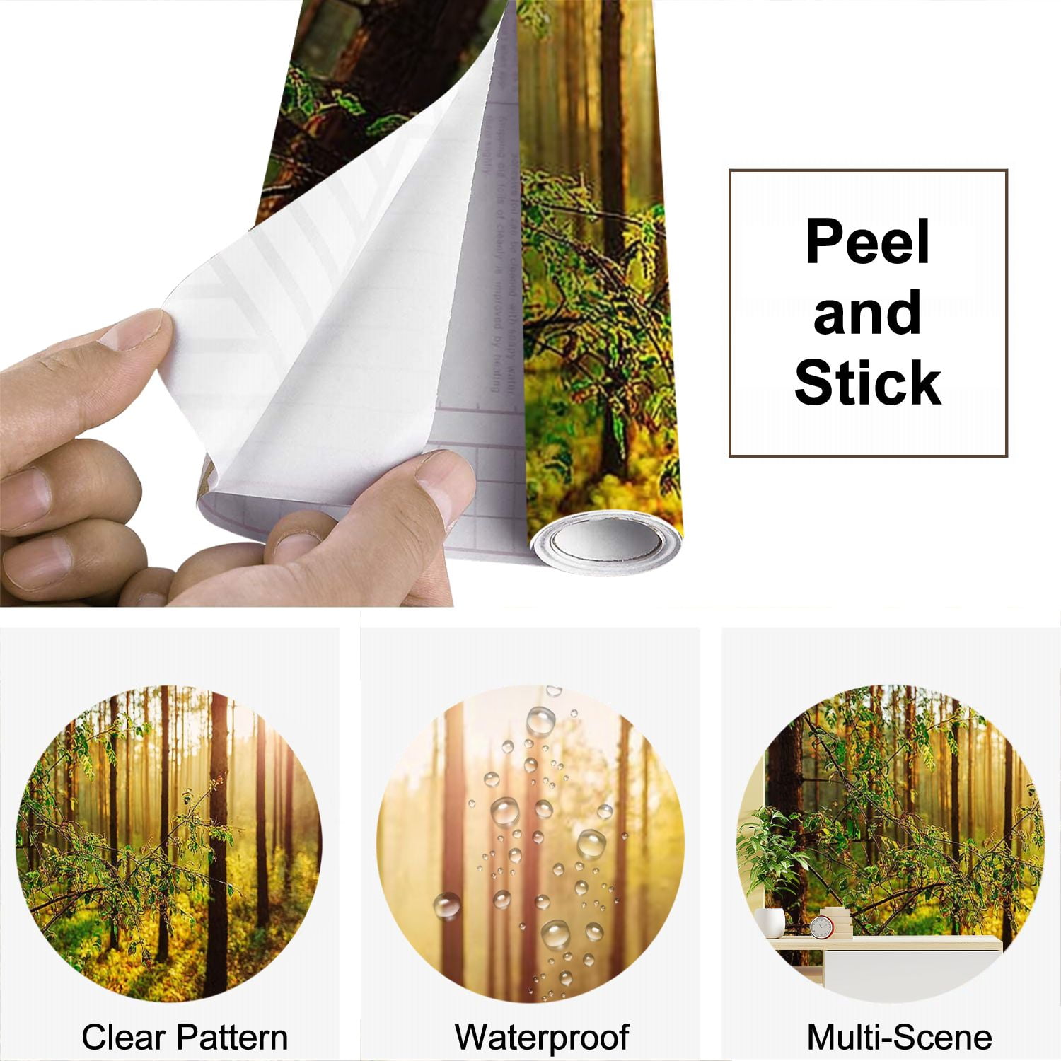 Peel and Stick Wallpaper Sunset Spring Forest Modern Art Wall Mural Decor Self Adhesive and Removable 69in x 98in