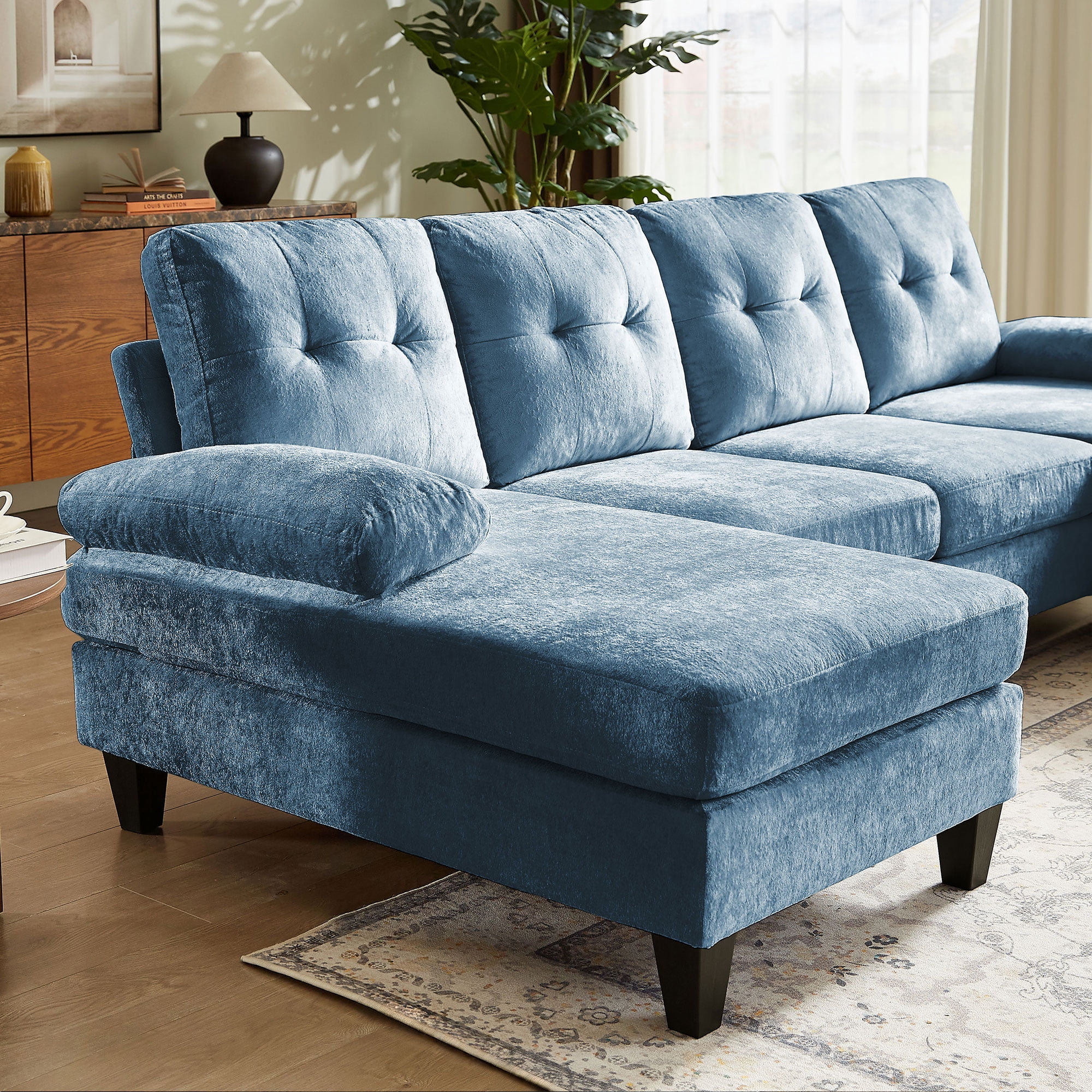 Soscana 105" Sectional Sofa U Shaped Couch with Double Chaise, Modern Chenille Sofa Oversized 4 Seater Couch for Living Room, Apartment, Office, Studio