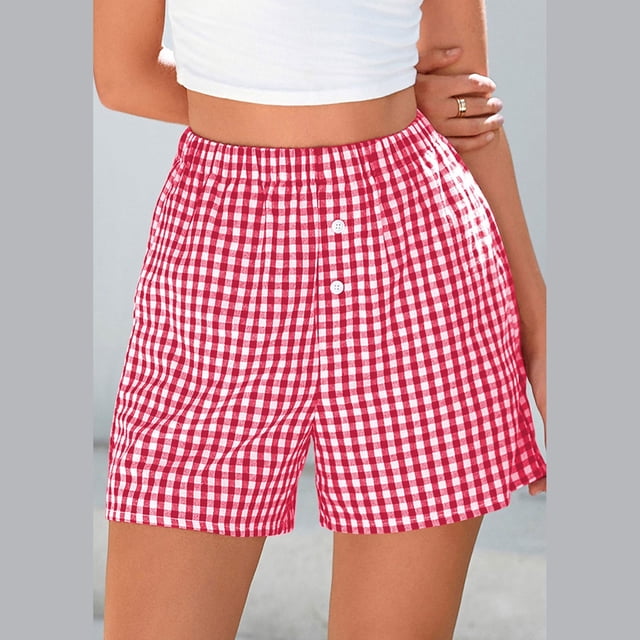 Baodmurt Short à Taille Mi-Haute pour Femmes avec Bande Élastique pour les Vacances, Rouge TG