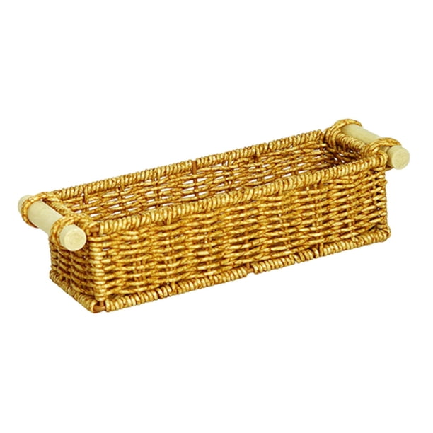 Cesta tejida versátil organizadora de juguetes rústica con asas de madera decorativa para pan S