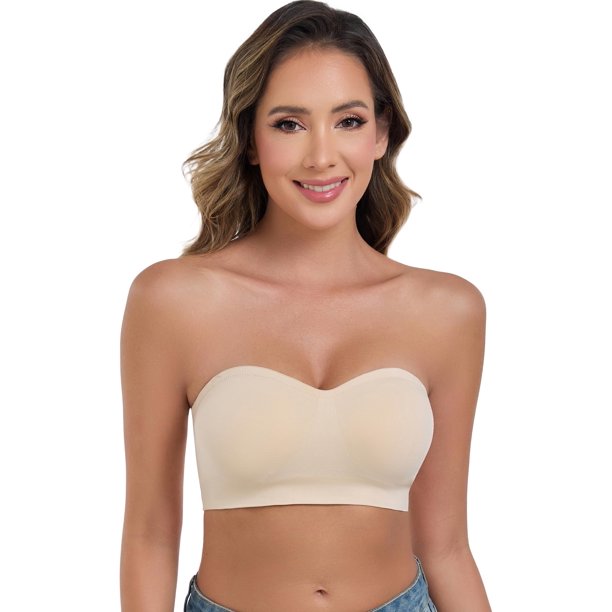 Sujetador sin tirantes ANGOOL Push Up Wirefree Antideslizante Beige XL