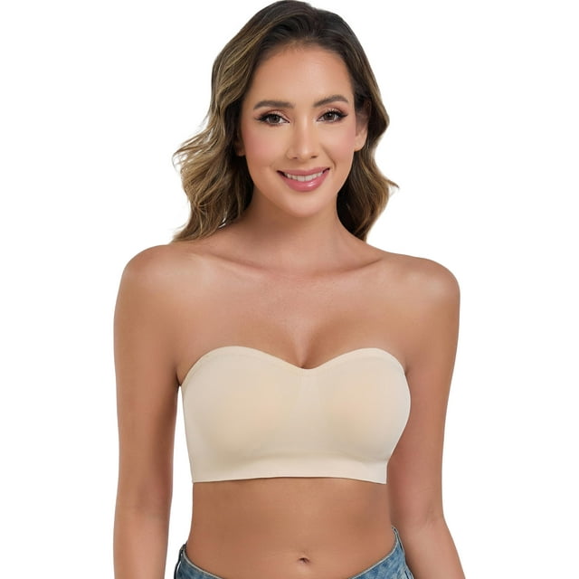 Sujetador sin tirantes ANGOOL Push Up Wirefree Antideslizante Beige XL