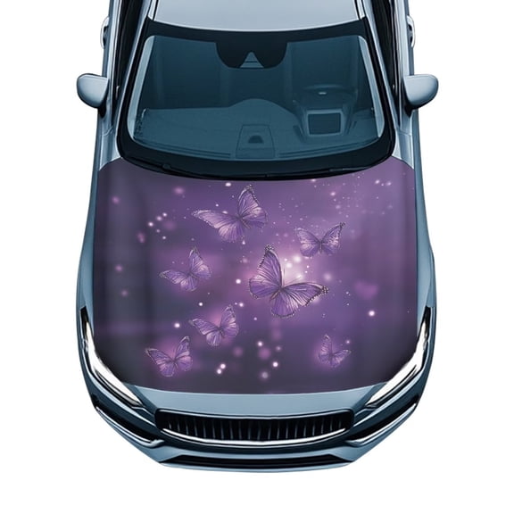 KUIFORTI Butterfly Purple Hood Covers for Cars Stretchable Car Hood Cover Protector Removable Versatile Covers with Elastic Band for Vehicles Sedans Trucks SUVs Pickup