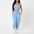 thumbnail image 4 of Chaleco Conjuntos cortos de 2 piezas para damas Cintura elástica Algodón Sin mangas Slim Fit Traje diario Kuymtek Cielo azul T M para Mujer, 4 of 6