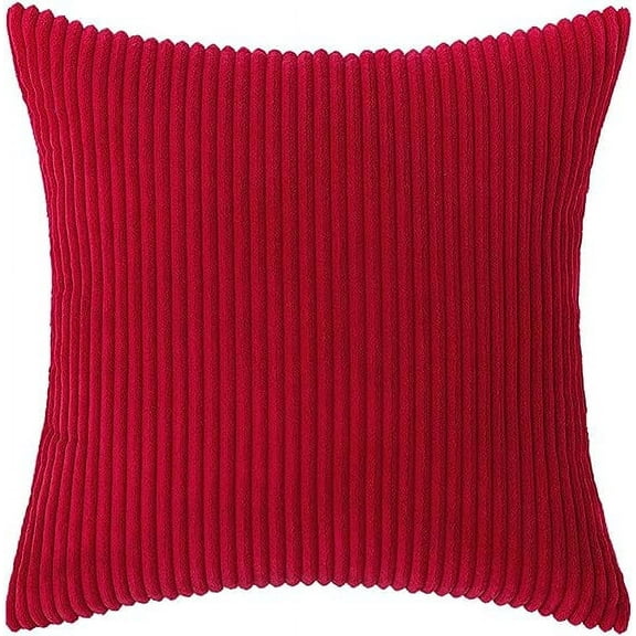 Nvzi Striped Corduroy Decorative Square Throw Pillow Covers Soft Soild Cushion Cases Pillowcases for Sofa Bedroom Car 16 x 16 Inch Red