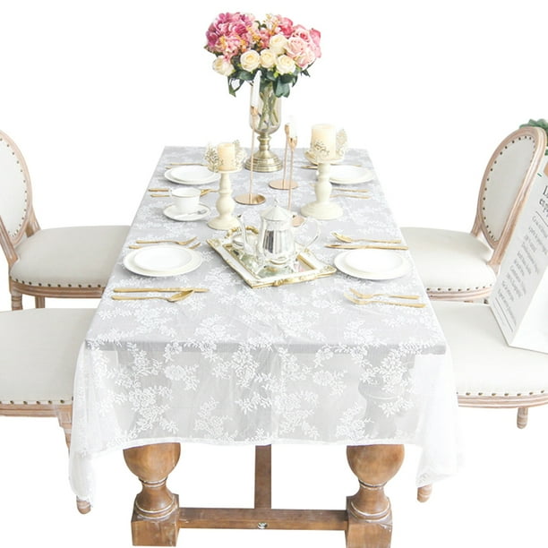 Mantel de encaje blanco para boda, superposición de encaje bordado Vintage para decoración rústica de recepción de boda, fiesta al aire libre