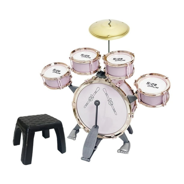 Batería infantil, kit de batería de jazz, juego interactivo educativo, juguete musical ligero. Rosa