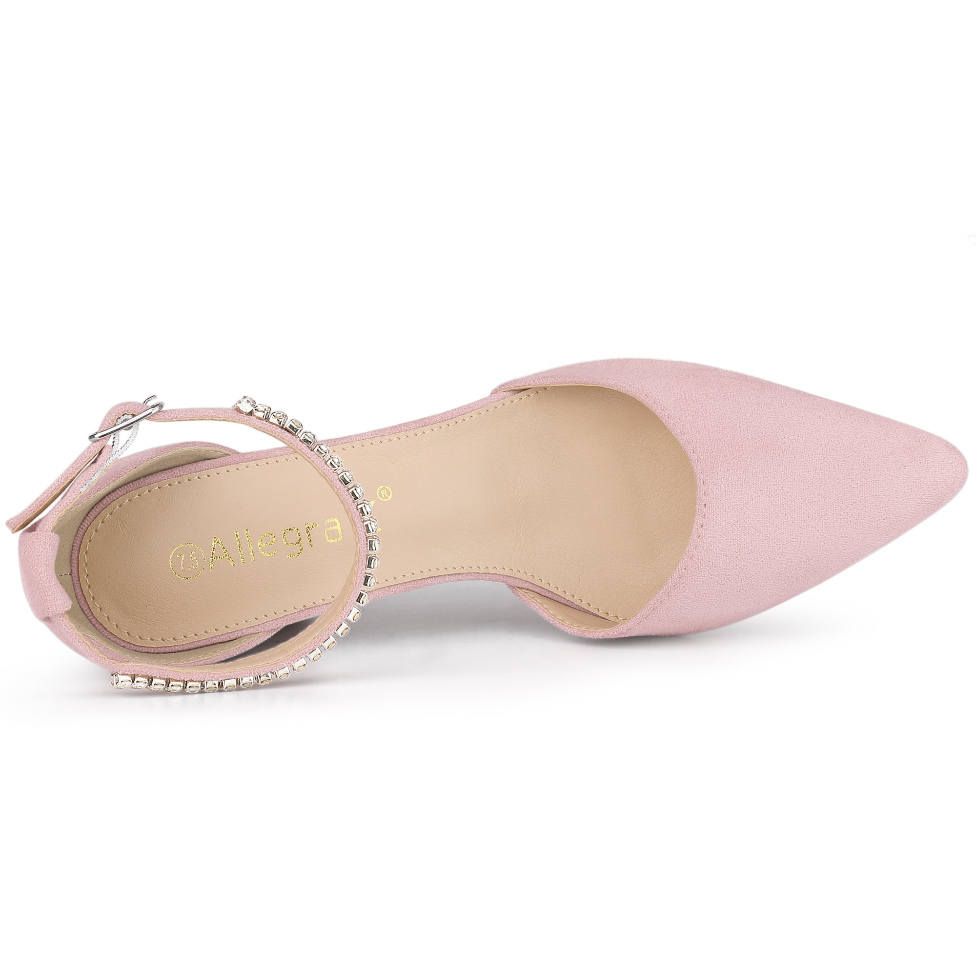 DARING DIVA Women's Pointed Toe Rhinestone Ankle Strap Chunky Heels Pumps Light Pink 8.5