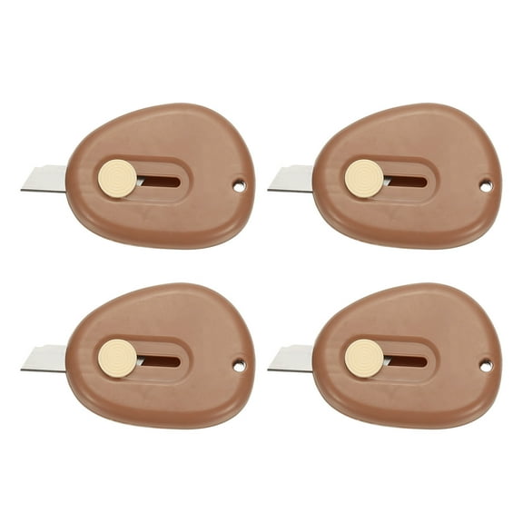 Uxcell 4 Pcs Mini Box Cutters Retractable, Small Utility Knife Portable Letter Opener Blade with Keychain, Brown