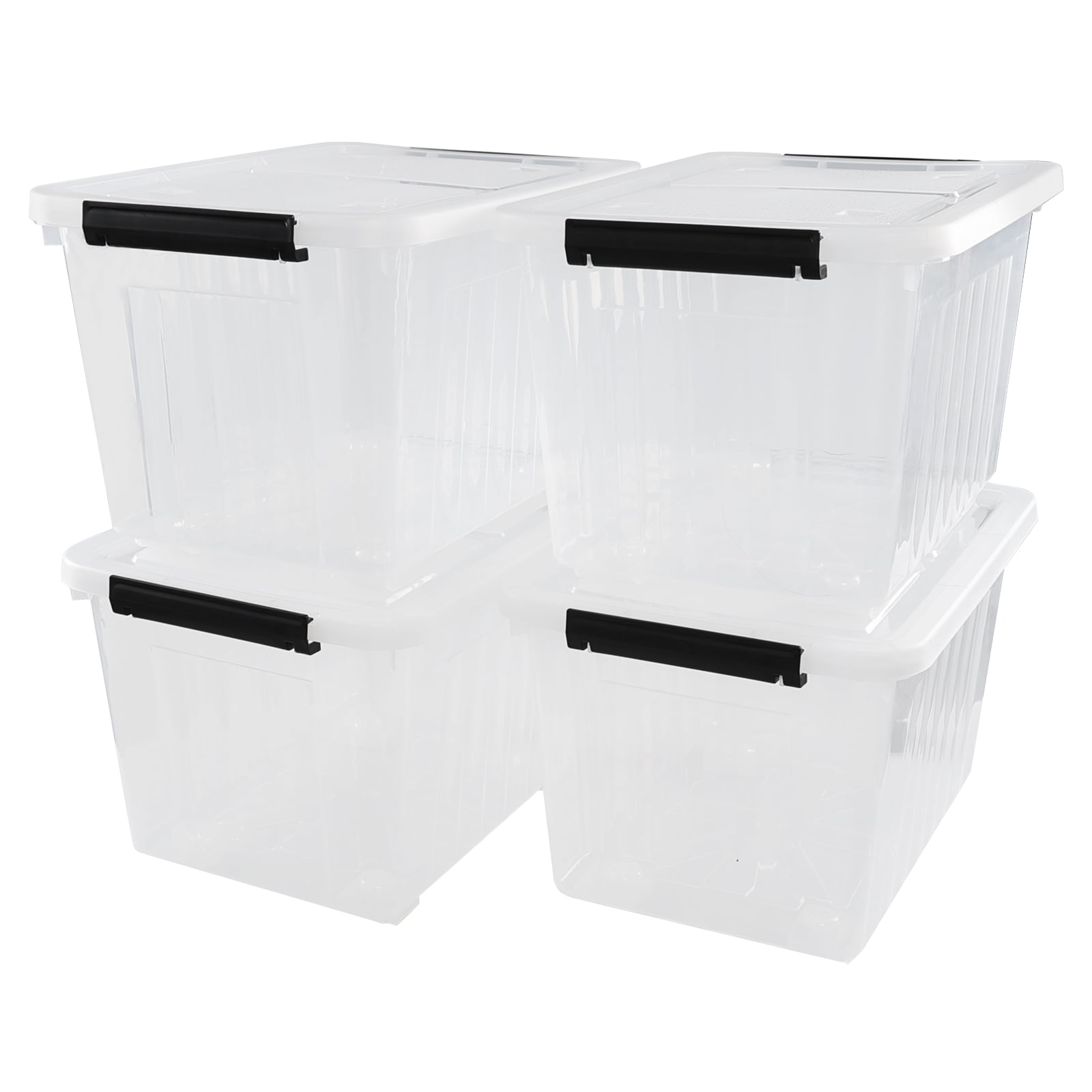 Anbers 30 Liter Plastic Wheeled Storage Bin, Big Clear Latching Box, 4 Pack