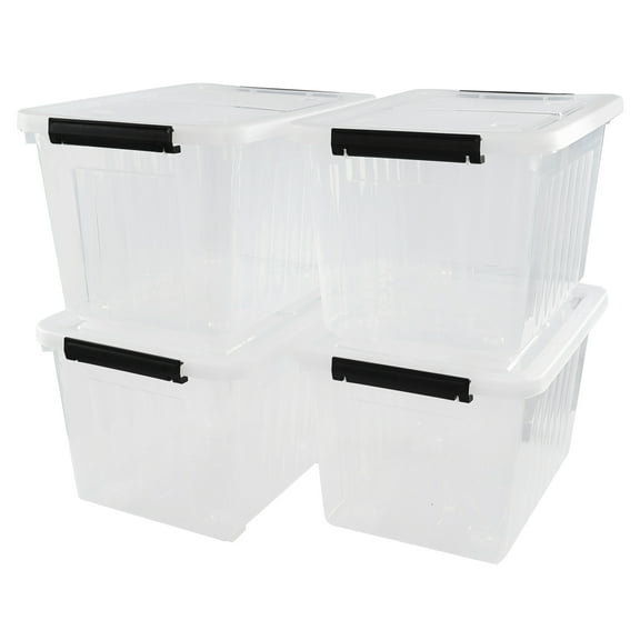 Anbers 30 Liter Plastic Wheeled Storage Bin, Big Clear Latching Box, 4 Pack