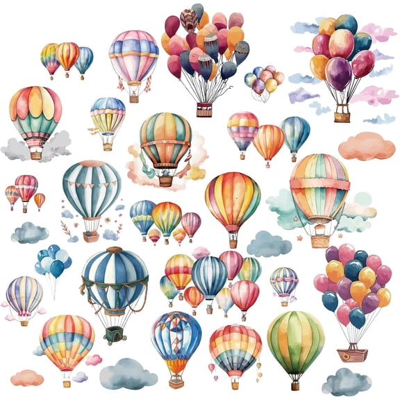 8 Sheets Hot Air Balloon Window Decal Anti-Collision Stickers Cloud PVC Waterproof Self Adhesive Vinyl Glass Cling Wall Peel and Stick