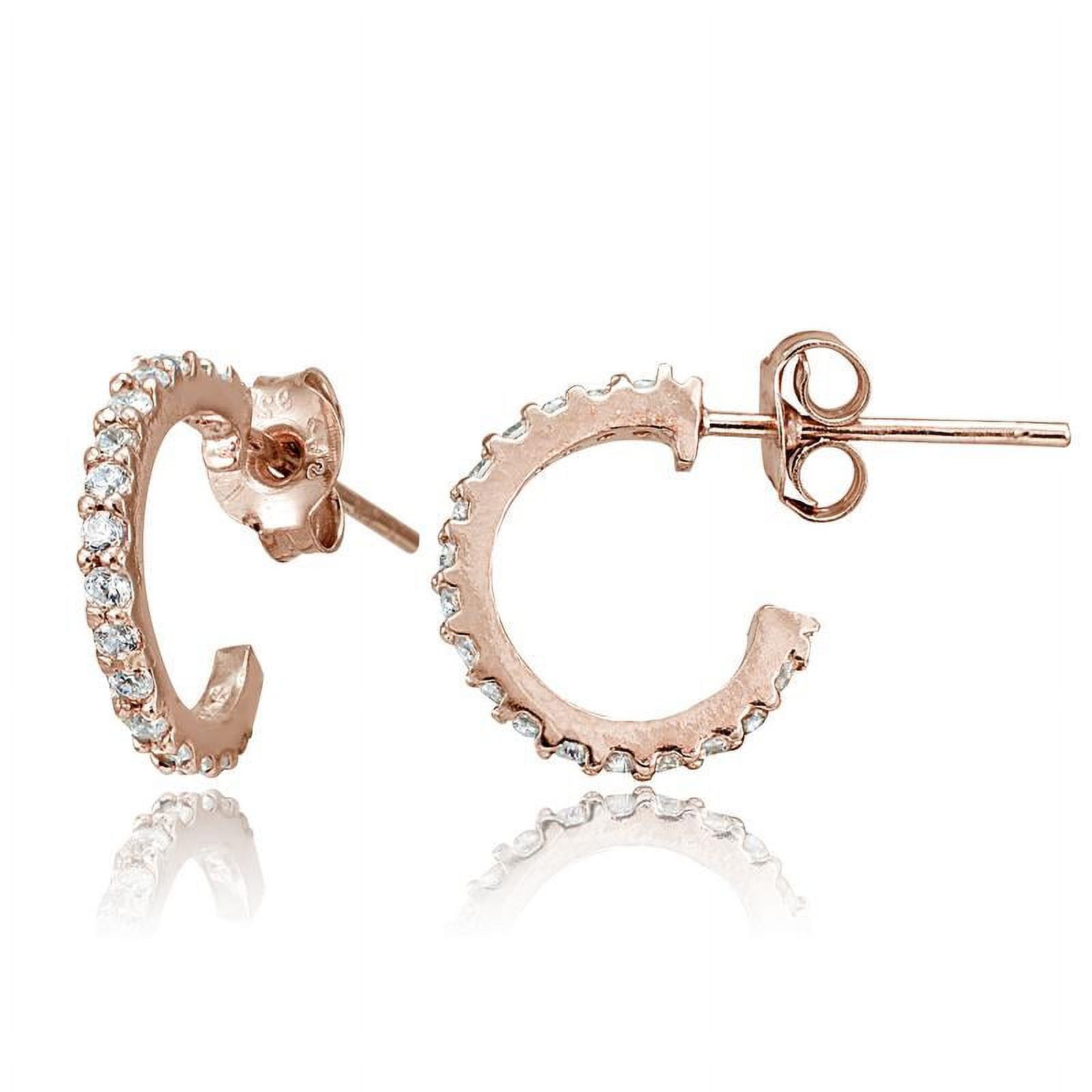 ROSE GOLD PLATED OVER STERLING SILVER HALF CZ HOOP EARRINGS