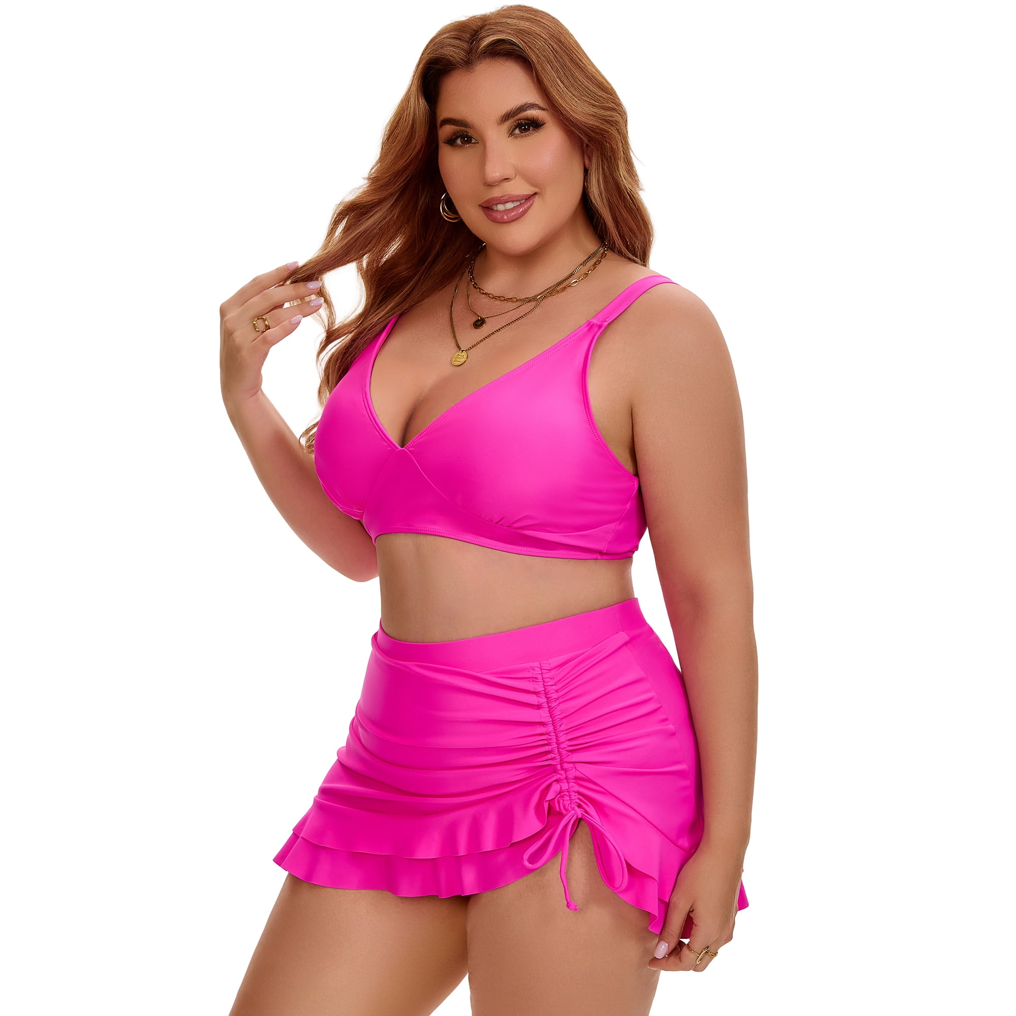 DARING DIVA Women's Plus with Retro Gingham High Waisted Bikini 2X Hot Pink