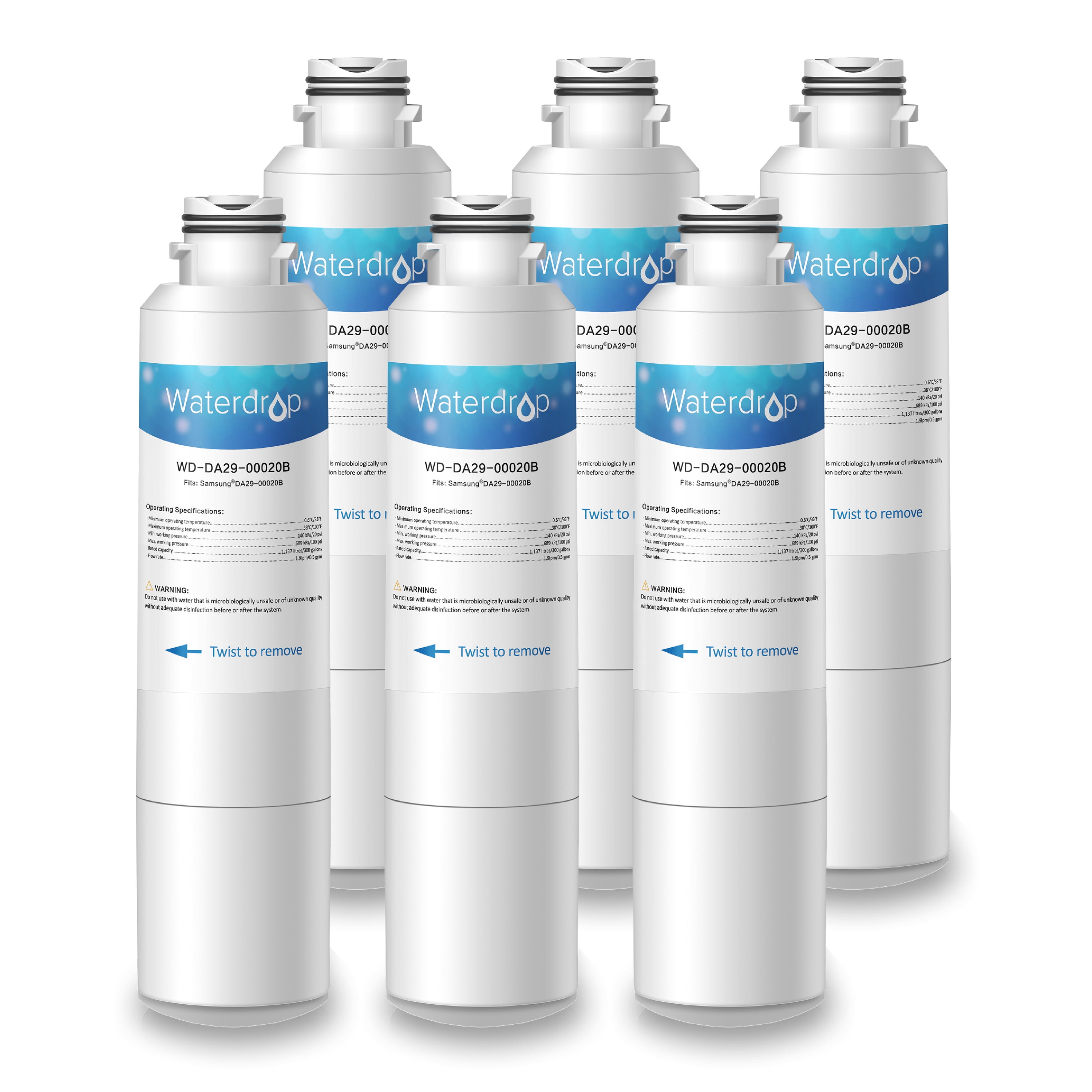 6 Pack Waterdrop DA2900020B Refrigerator Water Filter replacement for