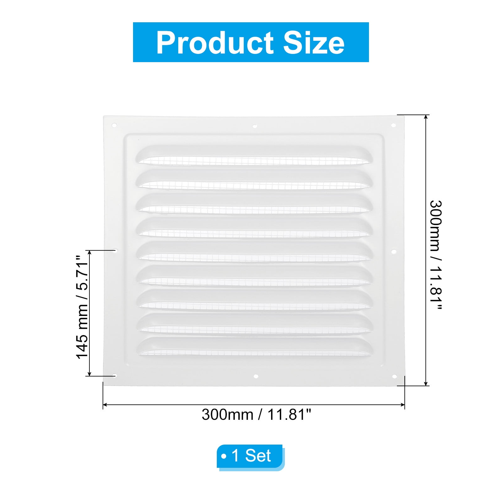 Uxcell 12x12" Gable Vent Cover, Aluminum Alloy Rectangular Floor Air Vent Covers Metal Soffit Return Grille with Screen Mesh and Screw