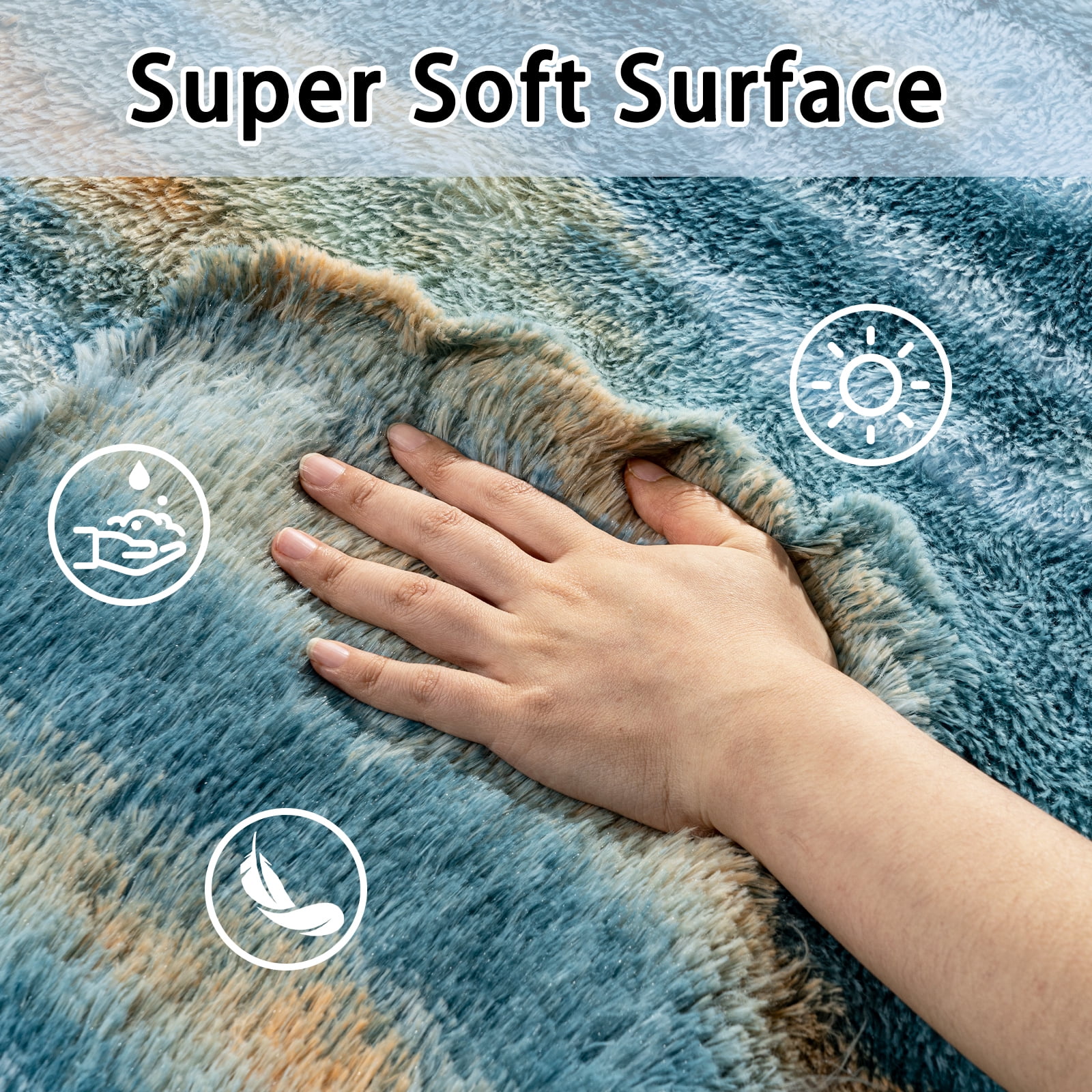 ZENELESS Fluffy Shag Rug,4x6ft Blue and Yellow Super Soft Indoor Modern Area Rugs Perfect for Kid's Room, Cloakroom