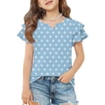 thumbnail image 2 of Dwellite Girls' V-Neck T-Shirts 3-13 Years Short Sleeve Cute Summer Tee Shirts Baggy Plain Soft Tops Light Blue 120, 2 of 6