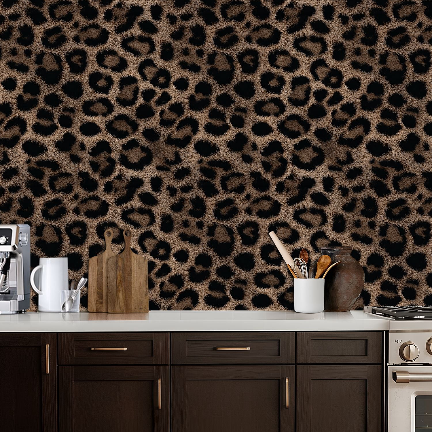 Peel and Stick Wallpaper Leopard Print Brown Black Tones Wall Mural 17.7in x 9.8ft Self Adhesive Removable Wall Paper Renter Friendly Wallpaper for Nursery Bedroom Cabinets