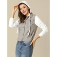 thumbnail image 3 of INSPIRE CHIC Women's Layered Drawstring Hood Denim Jacket with Pockets, 3 of 6