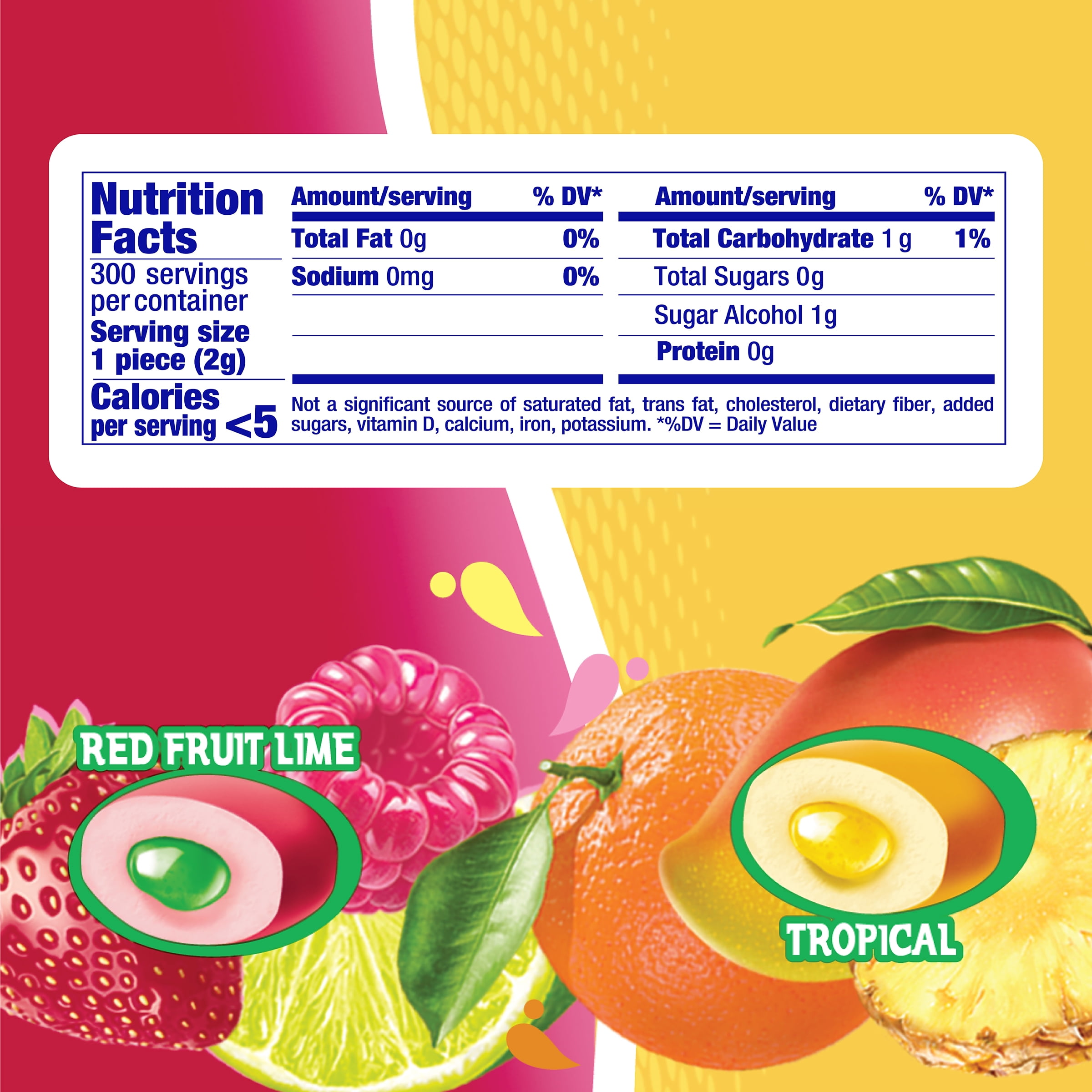 Mentos Gum Red Fruit and Lime-Tropical 50 piece Curvy Bottle - Pack of 6