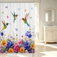 thumbnail image 2 of Erosebridal Lovely Hummingbird Shower Curtain 72Wx72L,Kawaii Wildlife Bathroom Curtain,White Blue, 2 of 5
