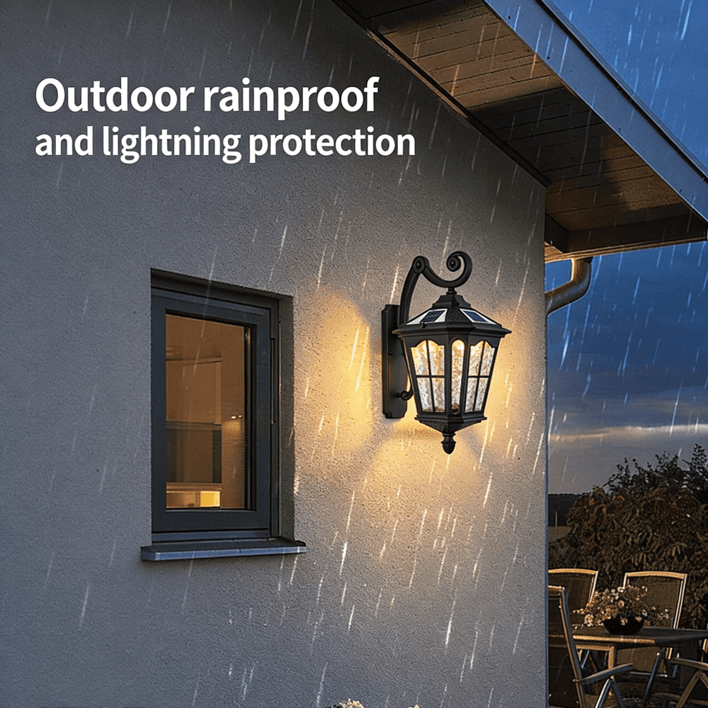 Black Solar Wall Light, Outdoor Amen Style Lamp IP65 Waterproof, 3000K-6000K Adjustable Sconce for Garden Patio Gate Post