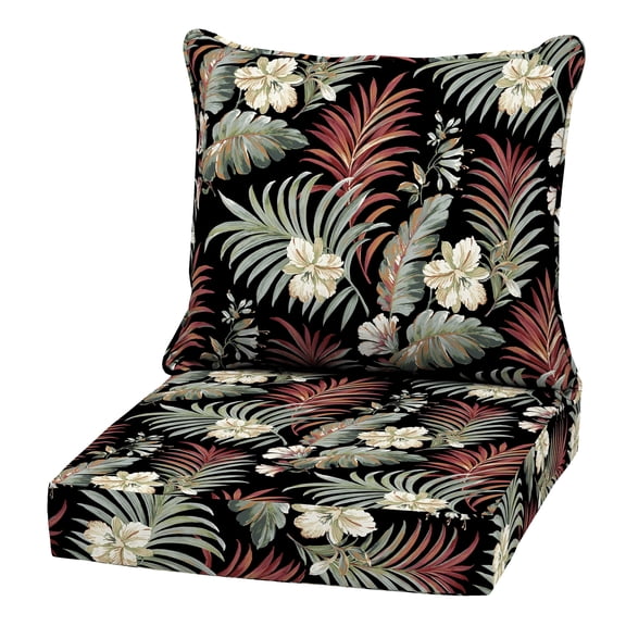 ARDEN Outdoor Deep Seat Cushion Set, 22 in x 24 in, Weather-Proof, Rain-Proof, Fade Resistant Patio Cushion Simone Black Tropical