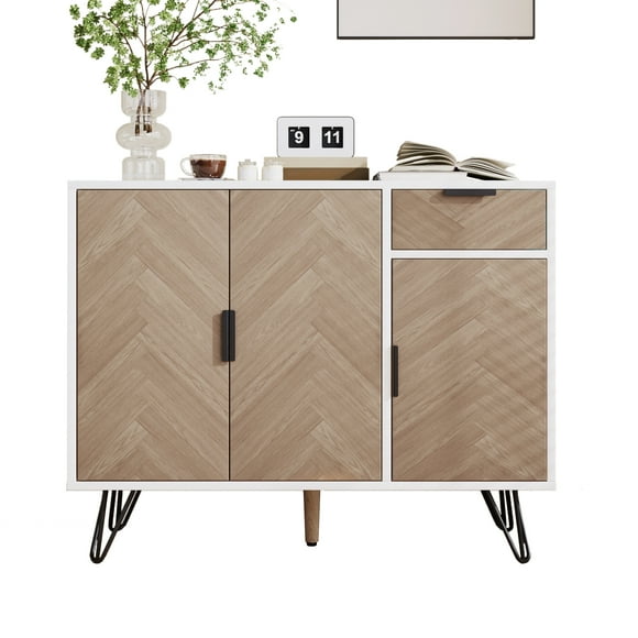 Noble House Modern Storage Cabinet, Sideboard in Finish with Drawer,Adjustable Shelves,White