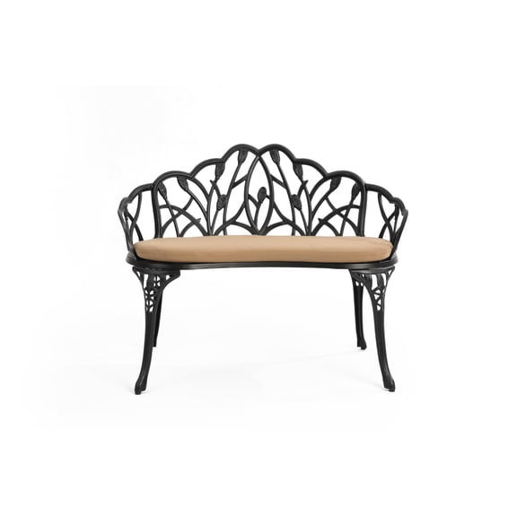 HOMEFUN 34 in. Black Outdoor Aluminium Garden Bench With Cushion