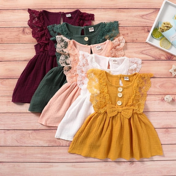 3M-24M Infanr Baby Girls Bow Dress Toddler Kids Ruffle Lace Sleeveless Casual Party Dresses