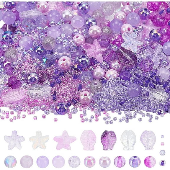 1060 Pcs 10 Styles Glass Beads Making Kit Colorful Crystal Beads Ocean Theme Glass Beads