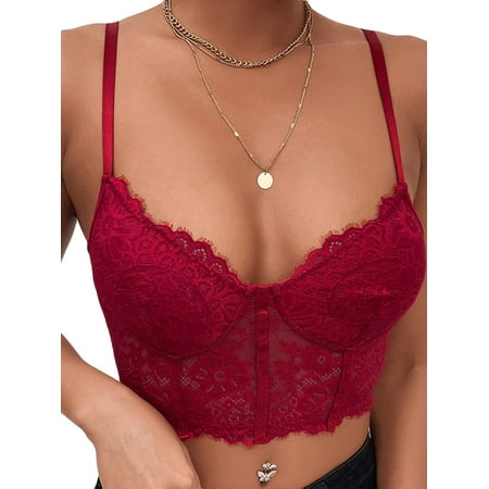 

JBEELATE Women s Casual See-Through Lace Camisole Solid Color V-Neck Spaghetti Straps Slim Lace Corset