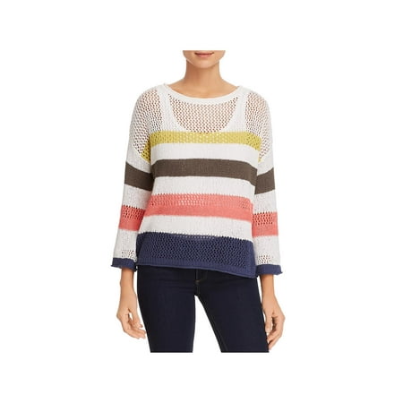 Links Stitch Sweater - Three Dots Womens Striped Open Stitch Sweater