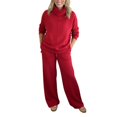 thumbnail image 2 of Women's Elegant Mock Neck Sweatshirt and Wide Leg Pants Set, Fall Winter Two Piece Outfit, Casual Lounge Set, Matching Sweatsuit, Athleisure Set Red L, 2 of 7