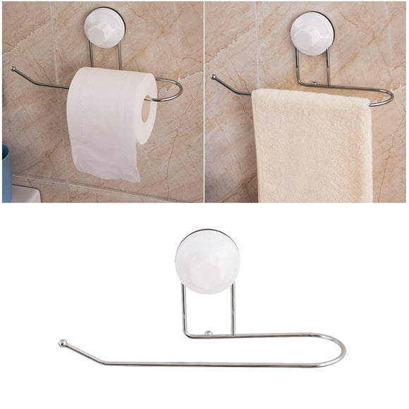 Wall Mount Paper Towel Holder Suction Cup Metal Roll Paper Stand Toilet Roll Paper Holder Towel Rack for Kitchen Toilet Bathroom Silver