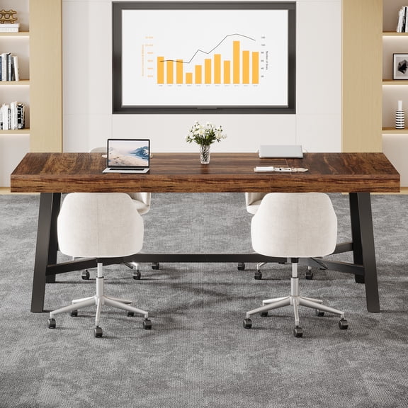 Finmind Conference Table for 6-8, 70.87-Inch Rectangle Meeting Table with Reinforced Legs for Office Conference Room, Light Brown