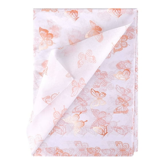 45pcs 35 x 50cm/ 13.8 x 19.7 inch Butterfly Tissue Paper, Rose Gold Wrapping Paper Metallic Packing Paper for DIY Crafts Baby Showers Birthday Wedding