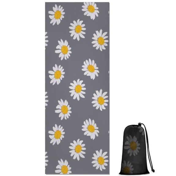 Gray White Flower Pattern Hot Yoga Mat Towel Non Slip for Hot Yoga - Quick-Drying Yoga Mat Cover with 4 Corner Pockets with Travel Bag - Hot Yoga Towel Non Slip Grip Moisture Wicking Sweat 70"x26"